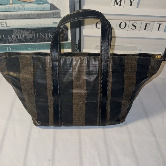 SOLD- Fendi, Pequin Stripes PVC Handbag Tote 14in  x 7.5in x 6in - Picture 4 of 10
